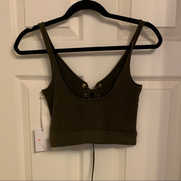 Olive green Good American lace up ribbed crop top - Picture 6 of 9